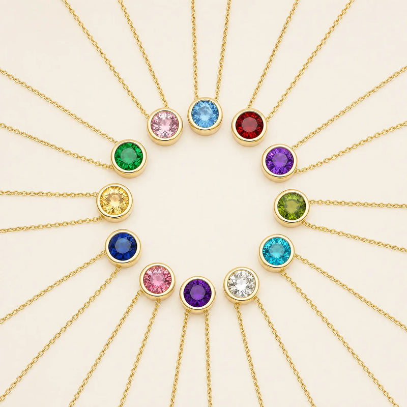 The twelve birthstones in a fan